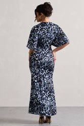 Animal Print Ruched Flutter-Sleeve Cut-Out Maxi Dress